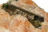 Apatite Crystal in Orange Calcite - Yates Mine, Quebec #152175-2